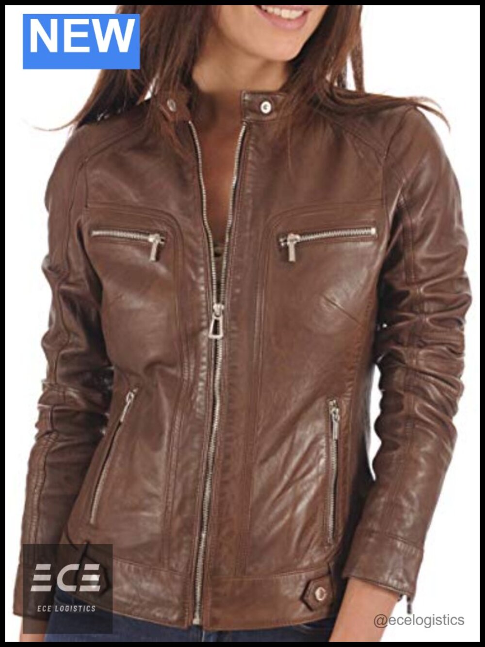 Women's Leather Jacket Zippers Real Lambskin Aviator Style Coat